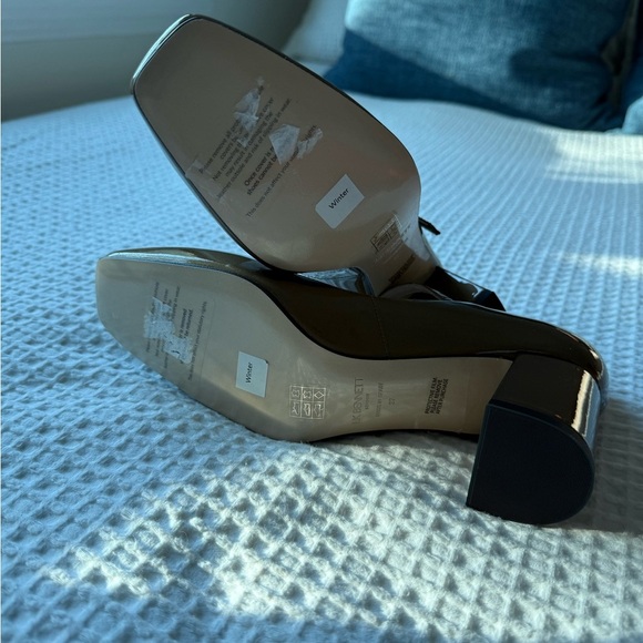 LK Bennett Gold Mary Jane Block Heels Size 37 US 7 NWOB - Picture 7 of 9